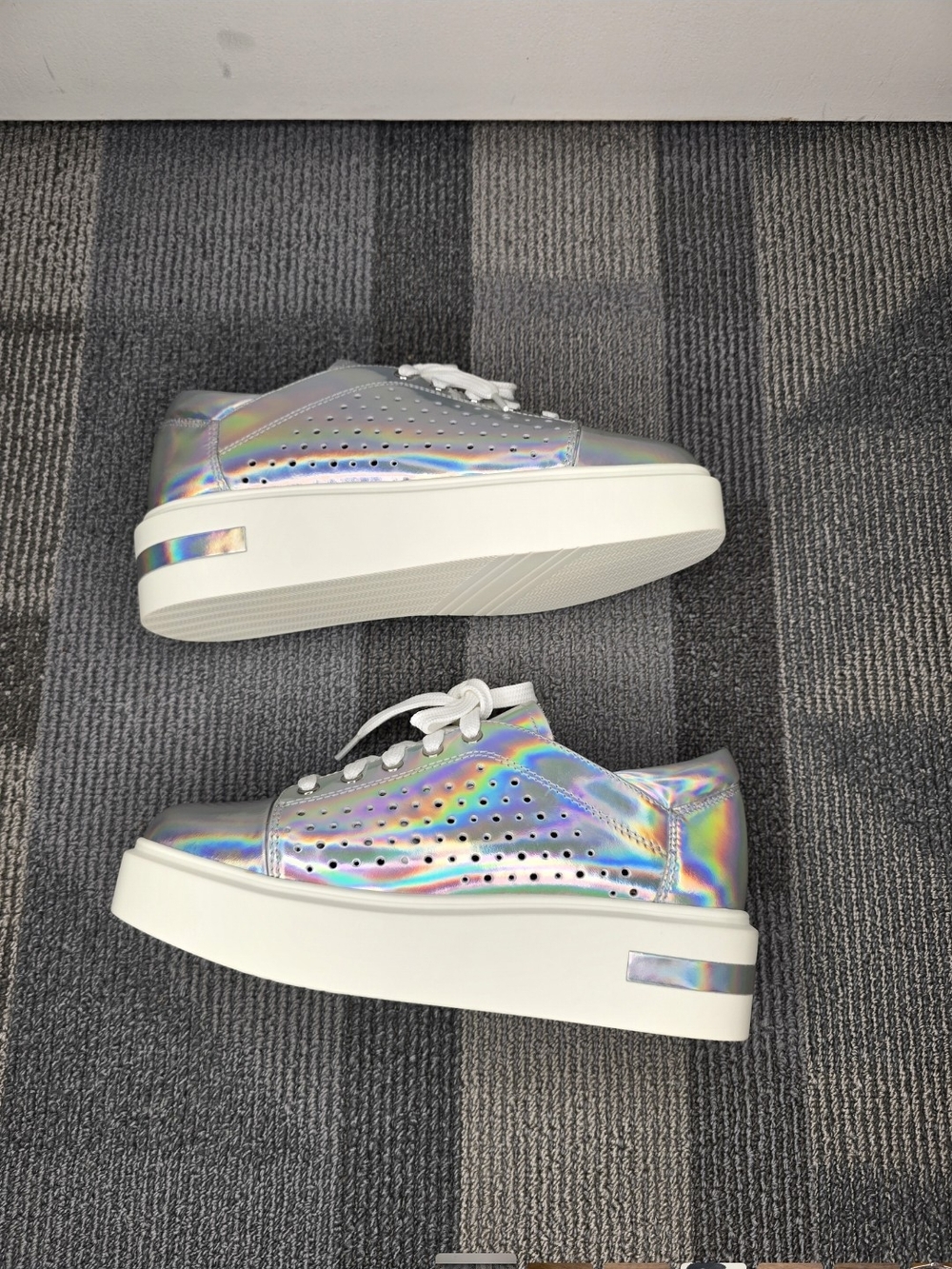 Paolo Kendra Iridescent Holographic Platform Sneakers with White Soles
